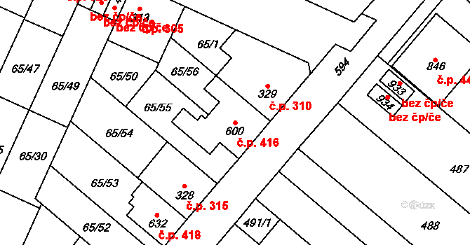 Přerov II-Předmostí 416, Přerov na parcele st. 600 v KÚ Předmostí, Katastrální mapa