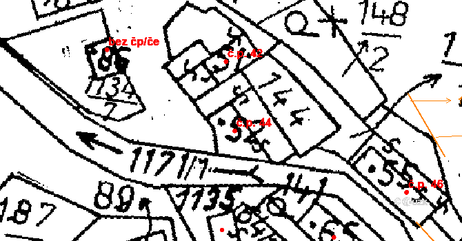 Klucké Chvalovice 44, Zbýšov na parcele st. 52 v KÚ Klucké Chvalovice, Katastrální mapa