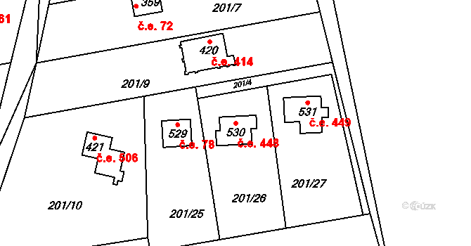 Kamenný Přívoz 448 na parcele st. 530 v KÚ Kamenný Přívoz, Katastrální mapa