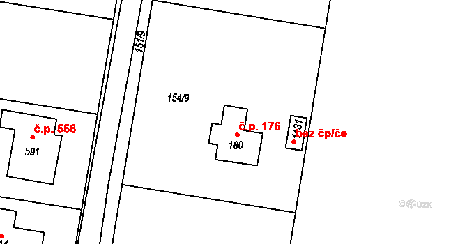 Zvole 176 na parcele st. 180 v KÚ Zvole u Prahy, Katastrální mapa