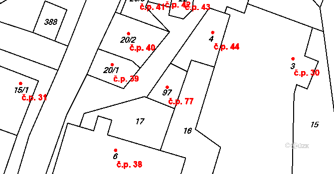 Hospozín 77 na parcele st. 97 v KÚ Hospozín, Katastrální mapa