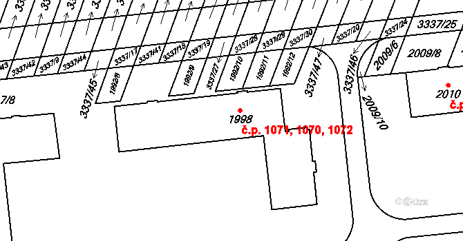 Dubňany 1070,1071,1072 na parcele st. 1998 v KÚ Dubňany, Katastrální mapa