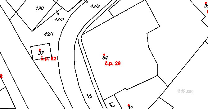 Chomýž 29 na parcele st. 34 v KÚ Chomýž, Katastrální mapa