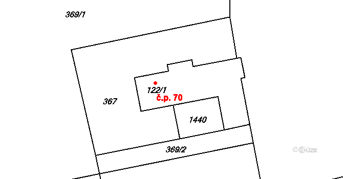 Býkov 70, Býkov-Láryšov na parcele st. 122/1 v KÚ Býkov, Katastrální mapa