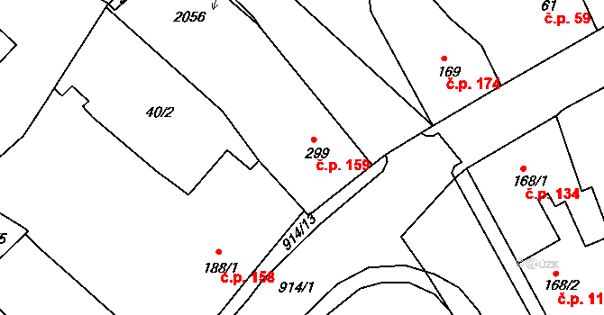 Český Brod 159 na parcele st. 299 v KÚ Český Brod, Katastrální mapa