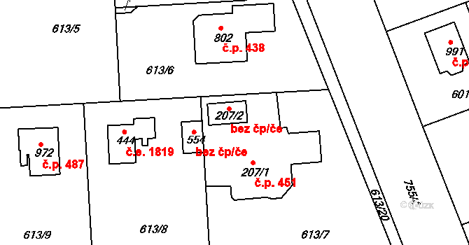Olešovice 451, Kamenice na parcele st. 207/1 v KÚ Ládví, Katastrální mapa