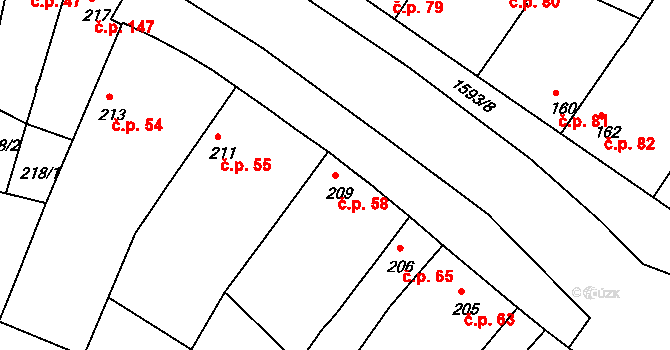 Mochov 58 na parcele st. 209 v KÚ Mochov, Katastrální mapa