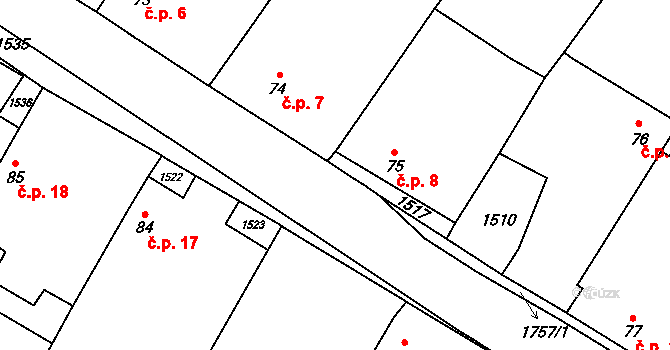 Borová 8, Budeč na parcele st. 75 v KÚ Budeč, Katastrální mapa
