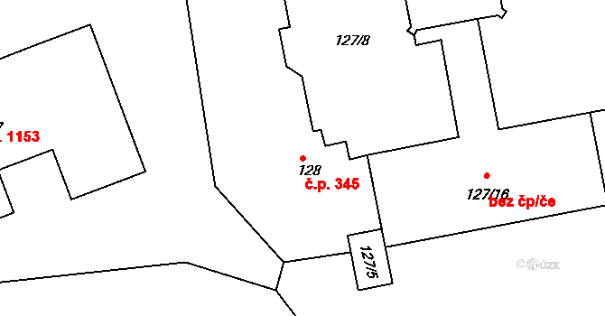 Třeboň II 345, Třeboň na parcele st. 128 v KÚ Třeboň, Katastrální mapa