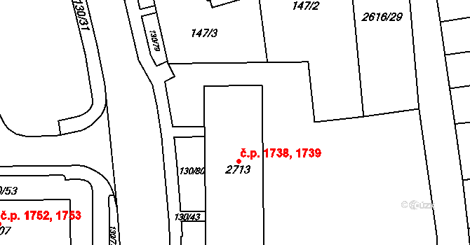 Kraslice 1738,1739 na parcele st. 2713 v KÚ Kraslice, Katastrální mapa