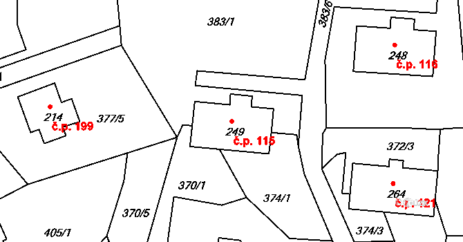 Chotyně 115 na parcele st. 249 v KÚ Chotyně, Katastrální mapa