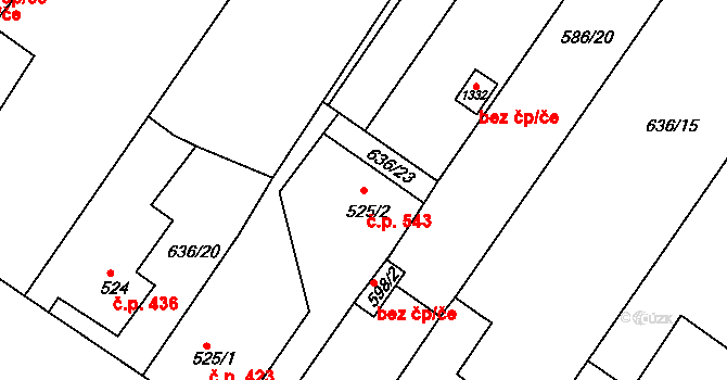 Osek 543 na parcele st. 525/2 v KÚ Osek u Duchcova, Katastrální mapa