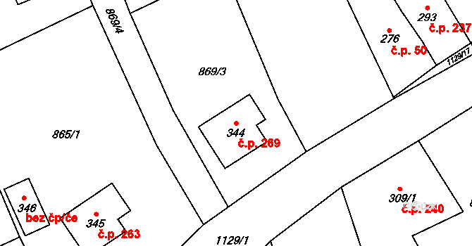 Cerhovice 269 na parcele st. 344 v KÚ Cerhovice, Katastrální mapa