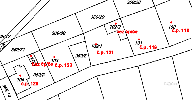 Pavlovice 121, Planá na parcele st. 102/1 v KÚ Pavlovice nad Mží, Katastrální mapa
