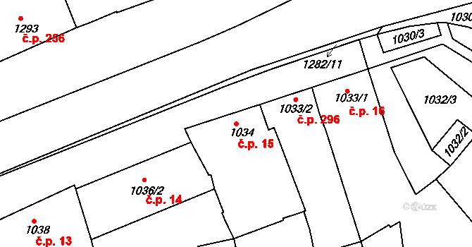 Hulín 15 na parcele st. 1034 v KÚ Hulín, Katastrální mapa