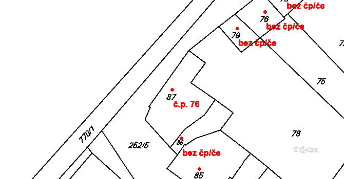 Majetín 76 na parcele st. 87 v KÚ Majetín, Katastrální mapa