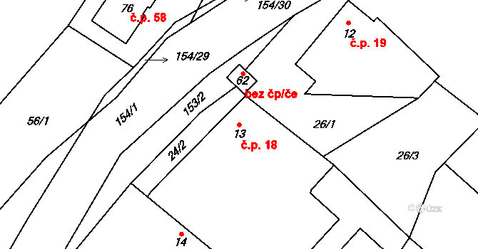 Olešnice 18, Bouzov na parcele st. 13 v KÚ Olešnice u Bouzova, Katastrální mapa