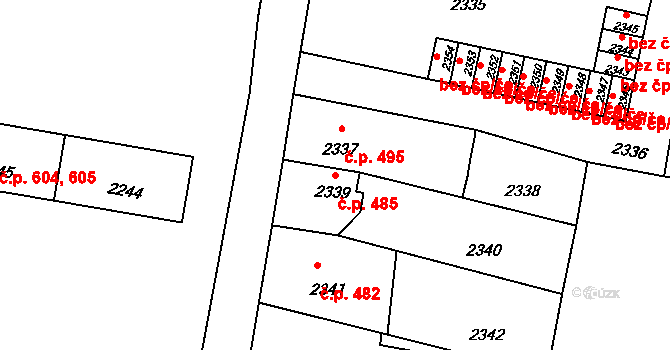 Mimoň I 485, Mimoň na parcele st. 2339 v KÚ Mimoň, Katastrální mapa