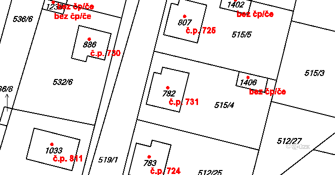 Libochovice 731 na parcele st. 782 v KÚ Libochovice, Katastrální mapa