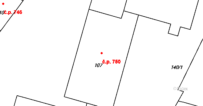 Lutyně 750, Orlová na parcele st. 107 v KÚ Horní Lutyně, Katastrální mapa