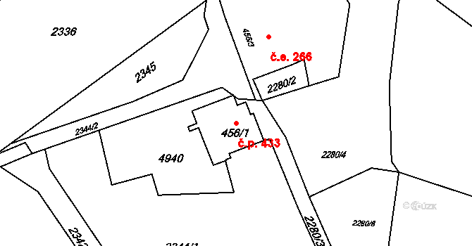 Rožnov pod Radhoštěm 433 na parcele st. 456/1 v KÚ Rožnov pod Radhoštěm, Katastrální mapa