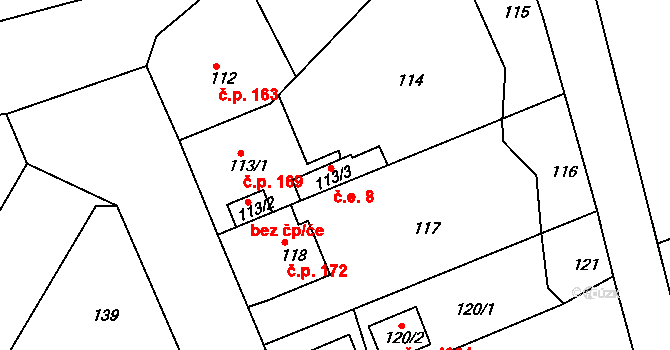 Skorotice 8, Ústí nad Labem na parcele st. 113/3 v KÚ Skorotice u Ústí nad Labem, Katastrální mapa