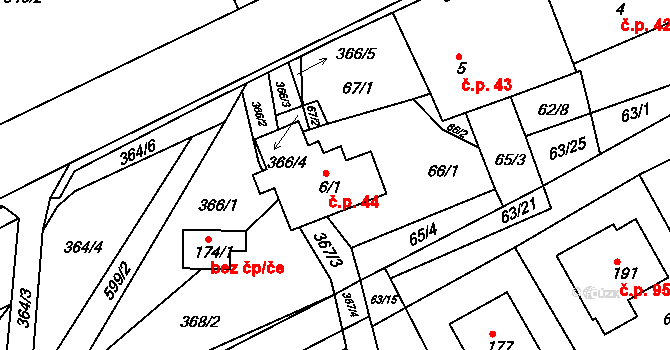 Říčky 44, Orlické Podhůří na parcele st. 6/1 v KÚ Říčky u Orlického Podhůří, Katastrální mapa