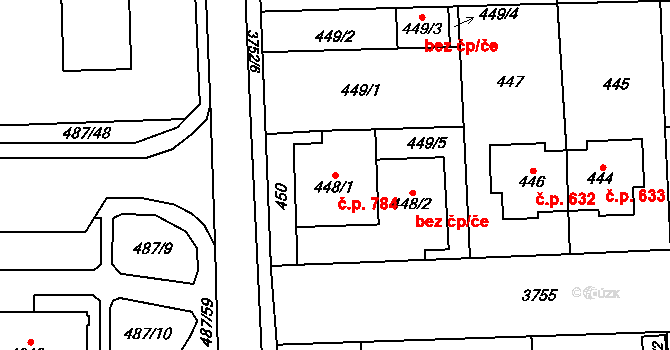 Žamberk 784 na parcele st. 448/1 v KÚ Žamberk, Katastrální mapa