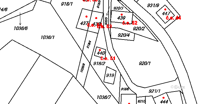 Chvalovice 51 na parcele st. 440 v KÚ Chvalovice, Katastrální mapa