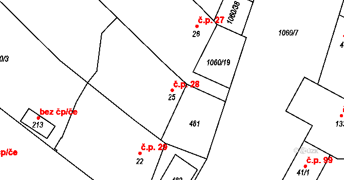Bukovina 28 na parcele st. 25 v KÚ Bukovina, Katastrální mapa