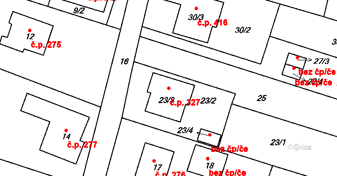Lipůvka 327 na parcele st. 23/3 v KÚ Lipůvka, Katastrální mapa