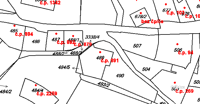 Pelhřimov 891 na parcele st. 489 v KÚ Pelhřimov, Katastrální mapa
