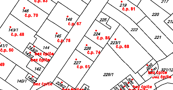 Prosetice 74, Teplice na parcele st. 226 v KÚ Prosetice, Katastrální mapa
