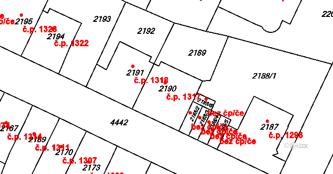 Teplice 1317 na parcele st. 2190 v KÚ Teplice, Katastrální mapa