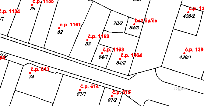 Nový Bydžov 1163 na parcele st. 84/1 v KÚ Nový Bydžov, Katastrální mapa
