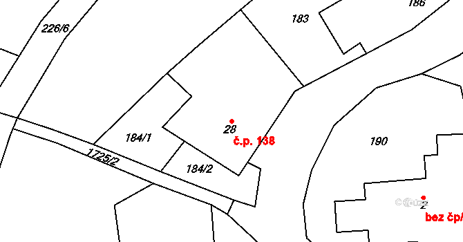 Kocléřov 138, Vítězná na parcele st. 28 v KÚ Kocléřov, Katastrální mapa