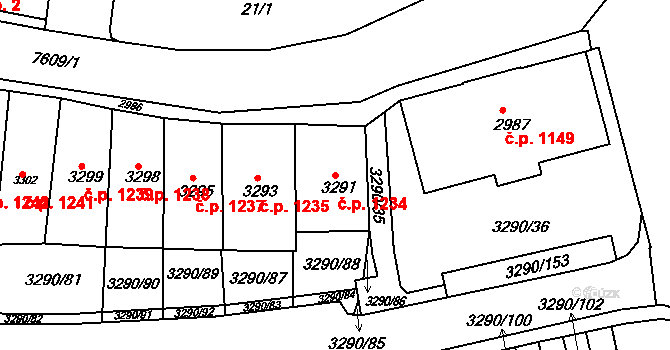 Frýdek 1234, Frýdek-Místek na parcele st. 3291 v KÚ Frýdek, Katastrální mapa