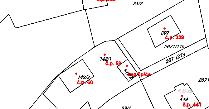 Černilov 59 na parcele st. 142/1 v KÚ Černilov, Katastrální mapa