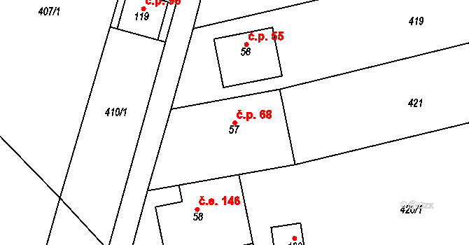 Dolní Nemojov 68, Nemojov na parcele st. 57 v KÚ Dolní Nemojov, Katastrální mapa