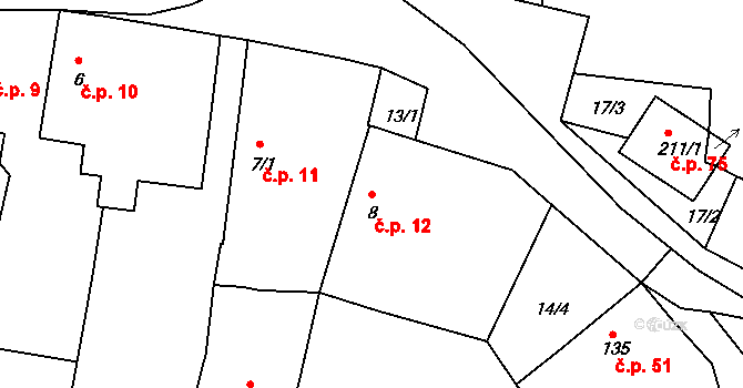 Chocenice 12, Břežany I na parcele st. 8 v KÚ Chocenice u Břežan I, Katastrální mapa