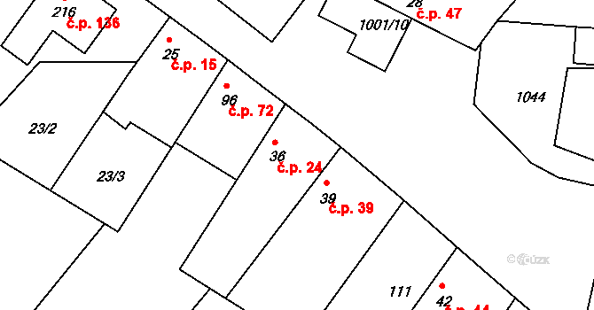 Horní Slivno 24 na parcele st. 36 v KÚ Horní Slivno, Katastrální mapa