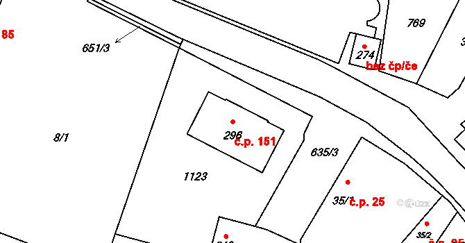 Struhy 151, Čachovice na parcele st. 296 v KÚ Struhy, Katastrální mapa