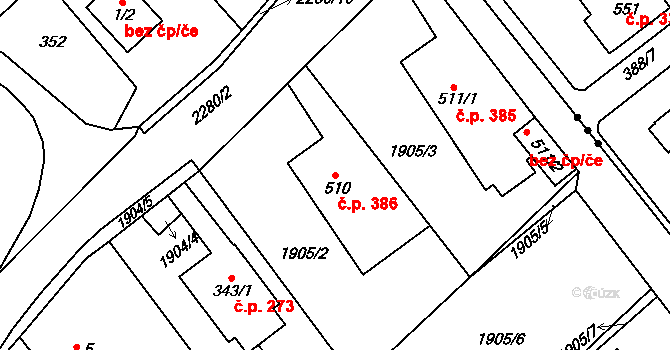 Solnice 386 na parcele st. 510 v KÚ Solnice, Katastrální mapa