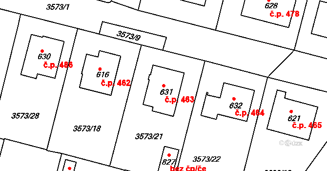 Strmilov 463 na parcele st. 631 v KÚ Strmilov, Katastrální mapa