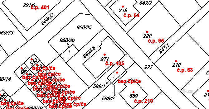 Daliměřice 105, Turnov na parcele st. 271 v KÚ Daliměřice, Katastrální mapa