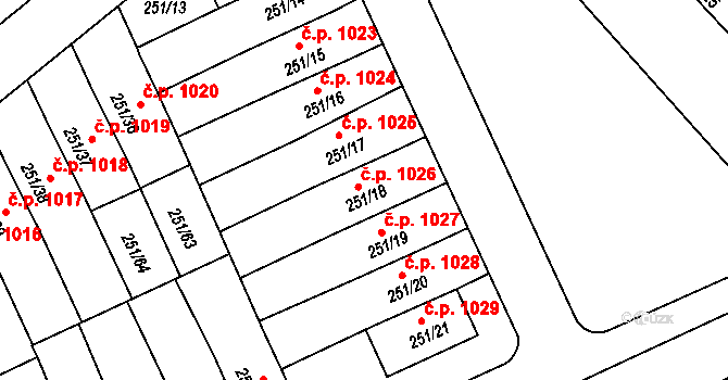 Chodov 1026, Praha na parcele st. 251/18 v KÚ Chodov, Katastrální mapa