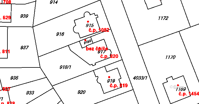 Modřany 820, Praha na parcele st. 917 v KÚ Modřany, Katastrální mapa