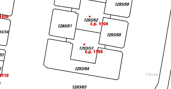 Řepy 1105, Praha na parcele st. 1293/53 v KÚ Řepy, Katastrální mapa