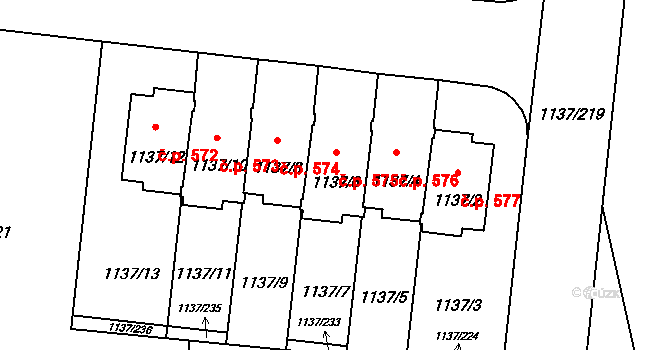 Čimice 575, Praha na parcele st. 1137/6 v KÚ Čimice, Katastrální mapa