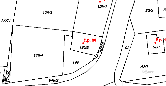 Číčenice 96 na parcele st. 195/2 v KÚ Číčenice, Katastrální mapa
